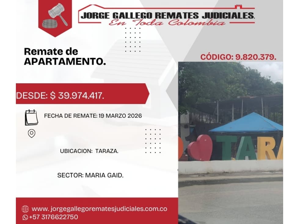 Remate*Apto* Taraza barrio maria gald. - 1