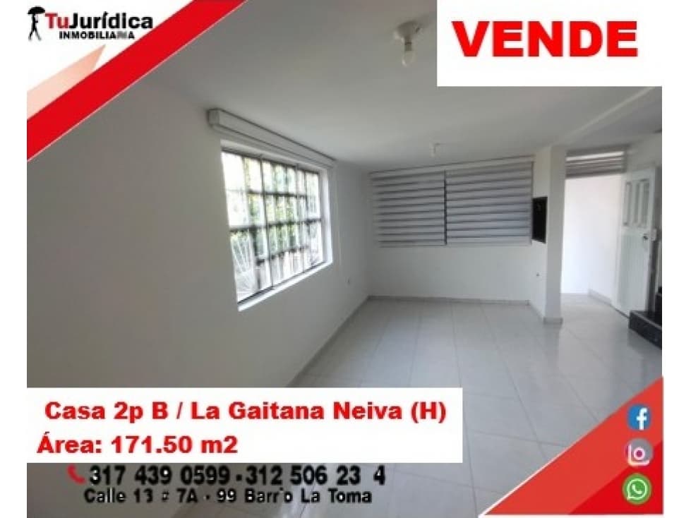 SEVENDE CASA 2P B. LA GAITANA - ORIENTE - NEIVA (HUILA-COL) - 1