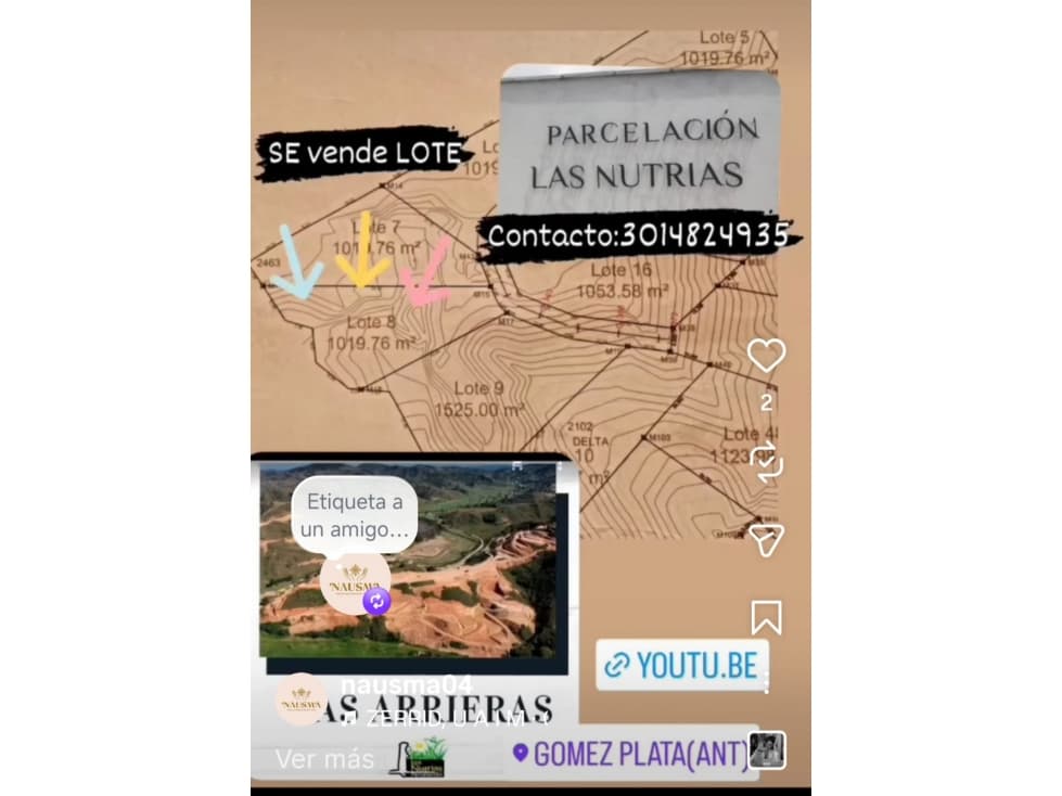LOTE EN VENTA GOMEZ PLATA PARCELACION LAS NUTRIAS - 1