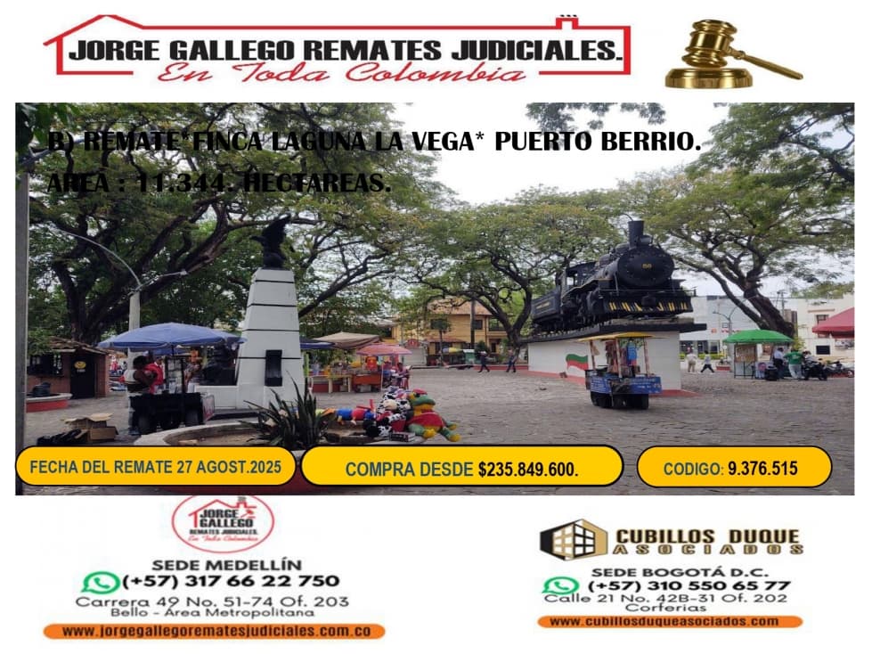 REMATE*FINCA LAGUNA LA VEGA* PUERTO BERRIO* AREA: 11.400 HECTAREAS. - 1