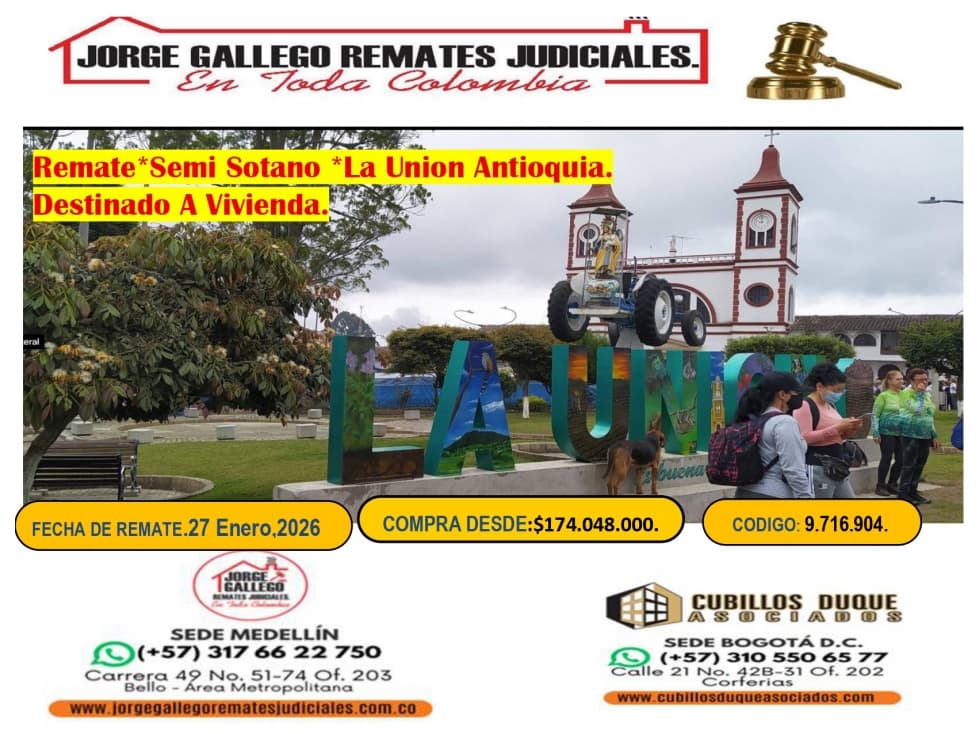 Remate * Semi Sotano* Municipio De La Union Antioquia. - 1