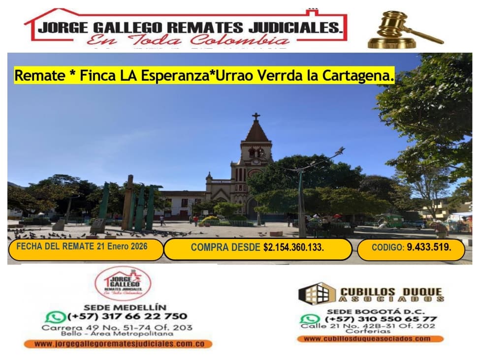 REMATE* FINCA LA ESPERANZA*URRAO VEREDA CARTAGENA. - 1