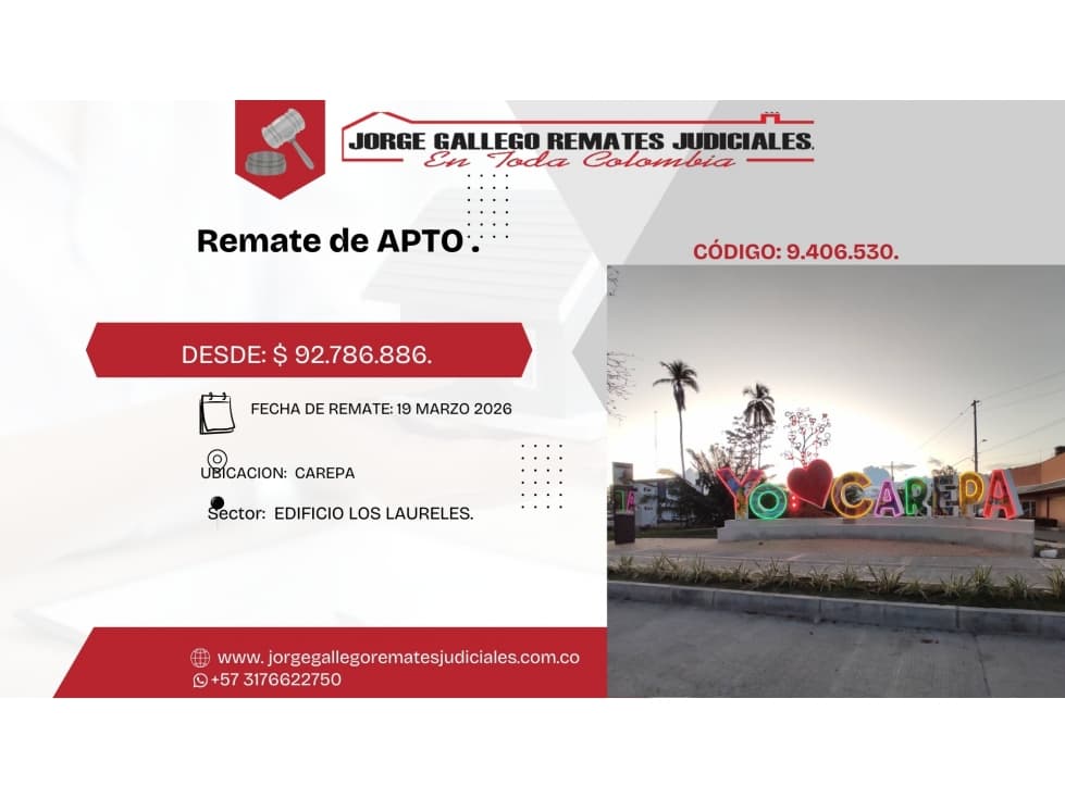 REMATE *APTO* CAREPA EL CONSUELO. - 1