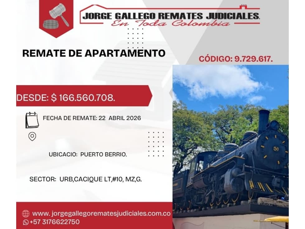 Remate*Apto* Puerto Berrio URB Cacique. - 1