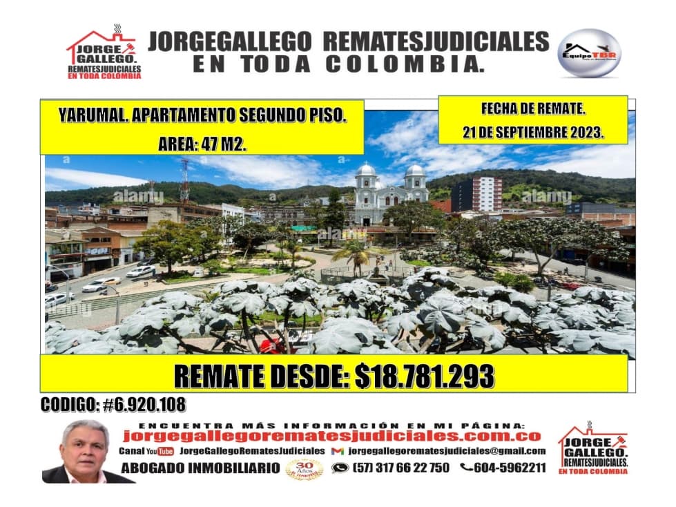 Remate. Yarumal. Apartamento Segundo piso. Area: 47M2. - 1