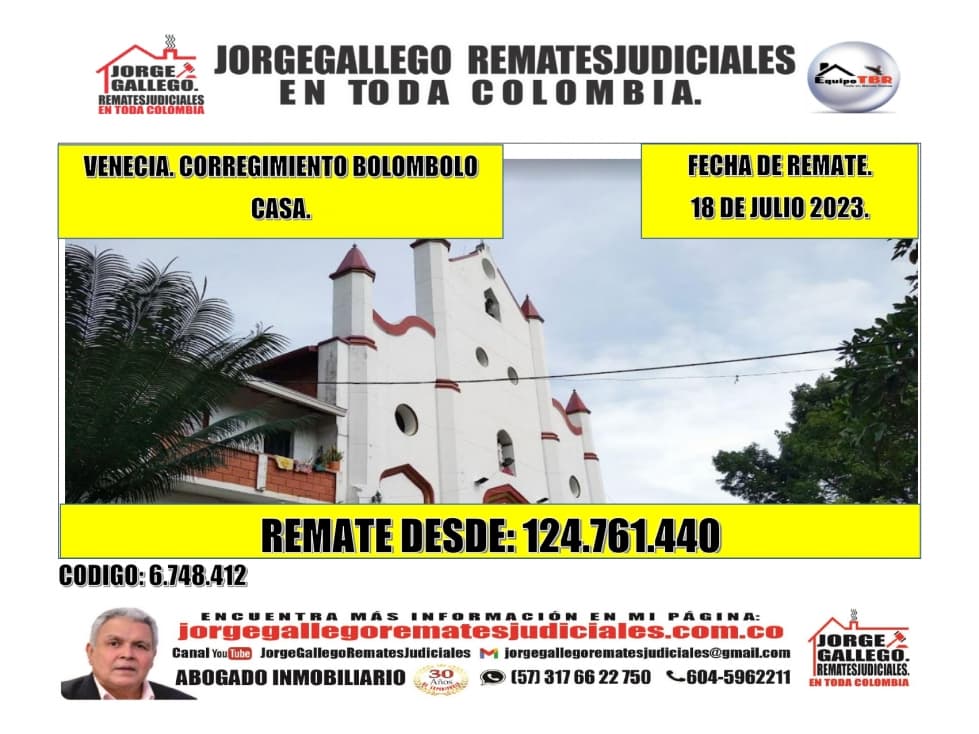 Remate. Venecia. Corregimiento Bolombolo. Casa. - 1