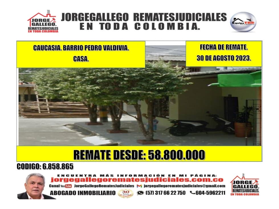 Remate. Caucasia Barrio Pedro Valdivia.Casa - 1