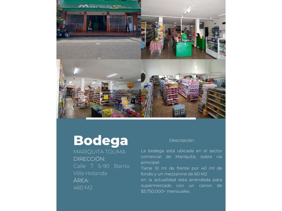VENDO BODEGA COMERCIAL MARIQUITA TOLIMA. EA - 1